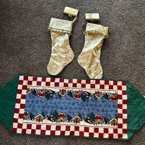 Christmas table runner with stocking and holder